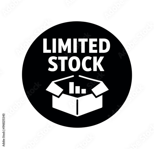 Limited stock badge. low inventory, limited quantity, last items, packaging box, stock alert, shipping. flat vector illustration isolated on white background.