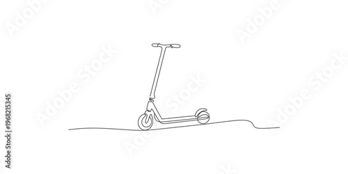 Continuous line drawing of a modern electric scooter on white background one transportation vehicle commuter