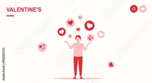 Person Juggling Hearts and Emojis, Valentine's Day Concept, Love and Connection