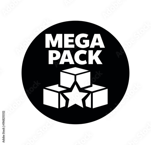 Mega pack icon. large bundle, bulk boxes, star rating, promotional pack, premium collection, special offer. flat vector illustration isolated on white background.