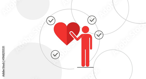 Person Touching Red Heart Symbol with Checkmarks, Concept of Health, Love, and Care