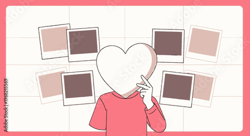 Person with Heart Head Surrounded by Photo Frames, Love Memories Concept