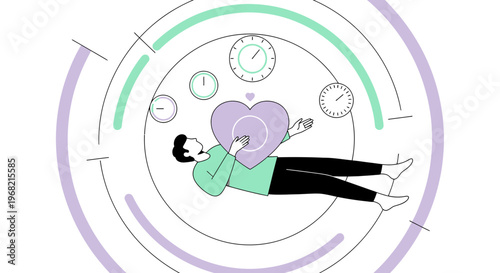 Person with Heart Overlay and Time Gauges - Health, Wellness, and Time Management Concept
