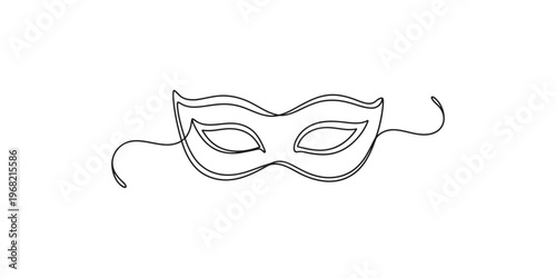 A simple line drawing of a masquerade mask with ribbon ties carnival mardi gras venetian