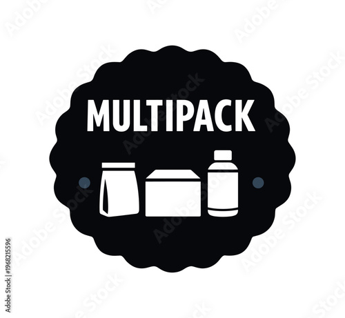 Multipack badge icon. multi pack, assorted containers, bottles, jar, bundle, bulk, grocery pack, multipack offer. flat vector illustration isolated on white background.