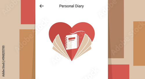 Personal Diary Heart Icon with Open Book and Pages