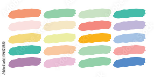Thirty two artistic horizontal brush strokes create a diverse pastel color grid.