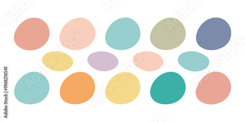 A playful scattering of colorful pastel oval shapes on white.