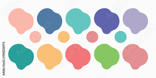 Large colorful organic shapes are complemented by smaller accent circles.