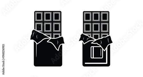 Two chocolate bars with wrapper a stylish silhouette on transparent background