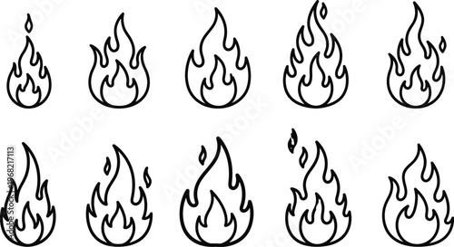 Set of hand drawn fire icons