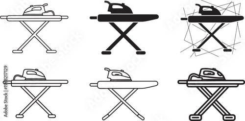 Adobe IllustratoIroning Board Icon Set, Household Laundry Vector Collection, Minimal Outline and Solid Iron Board Icons for Home, Cleaning, Laundry and Domestic Designr Artwork