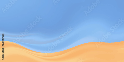 A golden summer sunset casts a warm glow over rhythmic patterns of waves on sand where the arid desert dunes meet the beach in a vast nature landscape