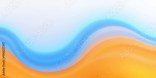 Abstract colorful background illustration featuring a bright orange and yellow sun over a summer sea wave vector design with a rainbow curve line texture and light sky backdrop