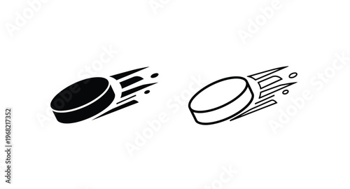Two fast hockey pucks with speed lines on transparent background silhouette