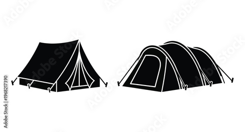 Two black tents a frame and dome isolated on transparent background silhouette