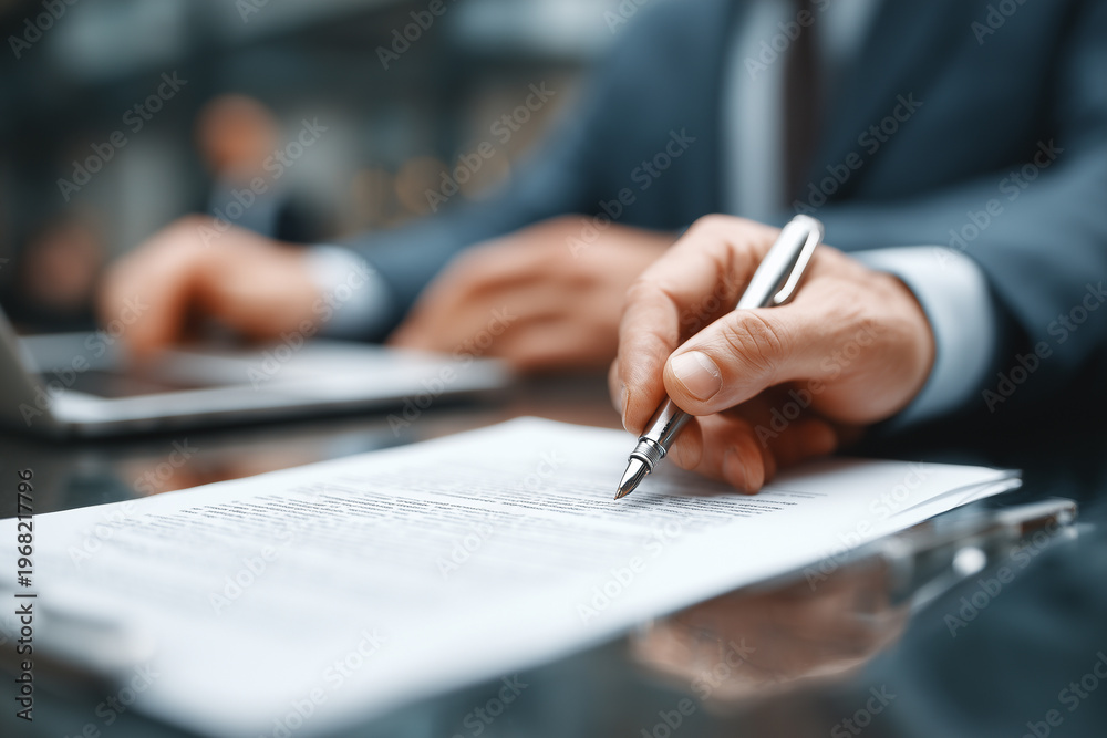 Fototapeta premium Business documents being signed during corporate meeting.