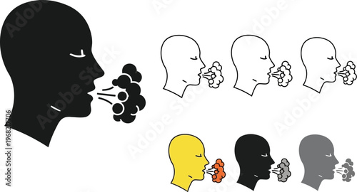 Vector illustration showing a person exhaling breath, vapor, or steam
