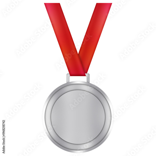 Luxury Silver Medal with Red Ribbon on Transparent Background – Award Badge for School Graduation, Sports Events and Corporate Awards, Certificate Seal Icon, Achievement Medal Clip Art PNG