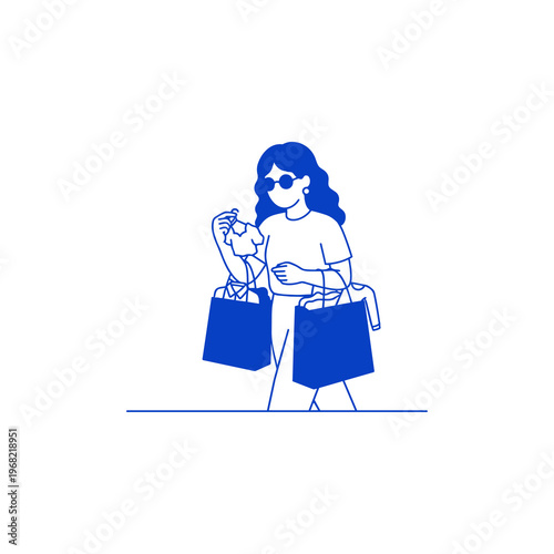 Modern Lifestyle Line Art Illustration – Woman Shopping PNG