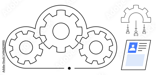 Cloud computing concept. Cloud computing icons including gears, profile management, and data integration seamless data processing, storage solutions, automation. For IT, digital solutions