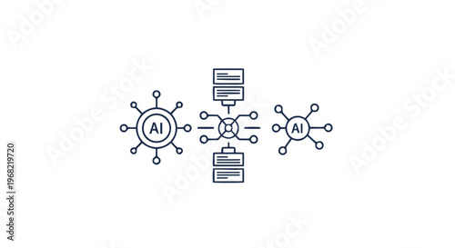 Abstract AI Network Node Connection Data Flow Illustration.