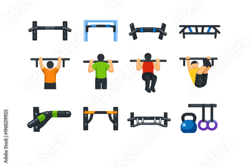 Collection of diverse pull-up bars and fitness equipment for bodyweight training