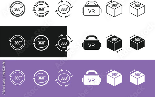 Collection of three hundred sixty degree rotation and virtual reality icons