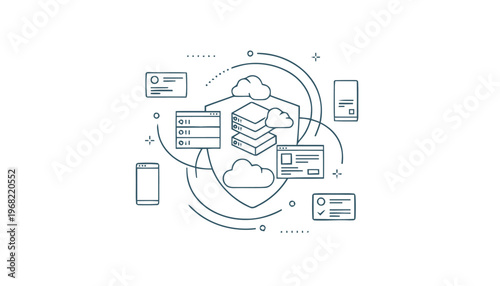 Abstract Cloud Computing Network with Data Servers and User Profiles.