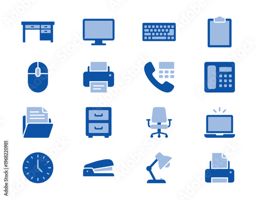 Collection of office and business icons in a grid layout, perfect for digital design