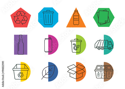 Collection of recycling and waste management icons for environmental awareness