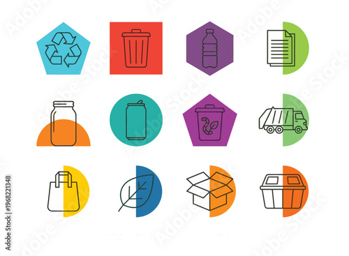 Collection of recycling and waste management icons in a grid layout