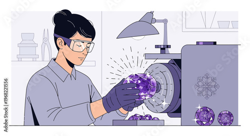 Goldsmith Polishing Gemstones with Polishing Machine