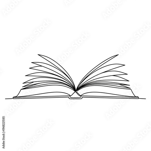 A minimalist line art illustration of an open book with pages fanned out