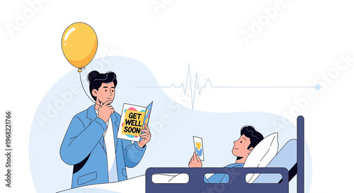 Get Well Soon Card for Patient in Hospital Bed with Balloon