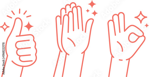 Hands gestures linear illustration hand drawn business cooperation teamwork concept poster logo print vector design template