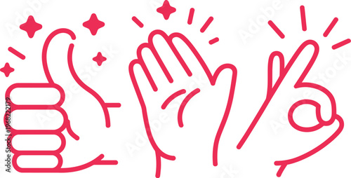 Hands gestures linear illustration hand drawn business cooperation teamwork concept poster logo print vector design template