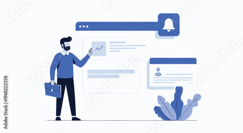 Businessman holding a briefcase and paper.