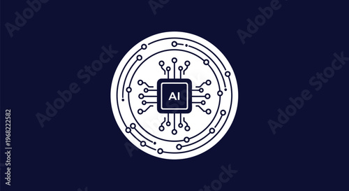 Artificial Intelligence Circuit Board Design on Dark Blue Background.