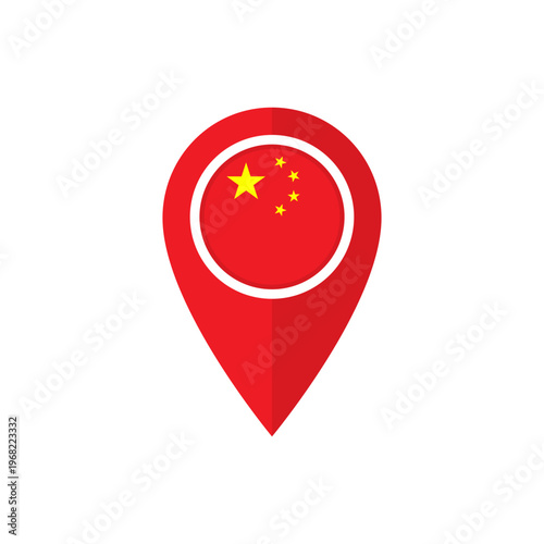Location pin icon with flag of China. Map marker or pointer with Chinese flag