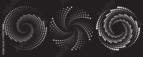 Set of speed lines in circle form. Radial speed Lines in Circle Form for comic books. Technology round Logo. Black thick halftone dotted speed lines. vector