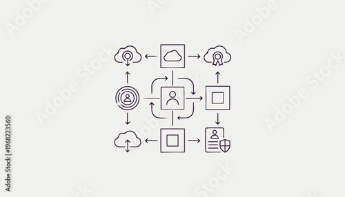 Abstract Illustration of Data Flow and User Interaction in Cloud Computing.