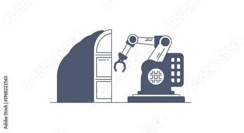 Automated Robotic Arm Interacting with Industrial Server Cabinet.