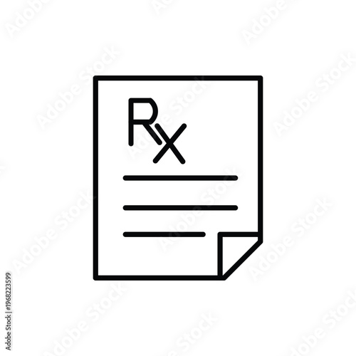 Prescription Document Icon – Rx Medical Form Line Icon
