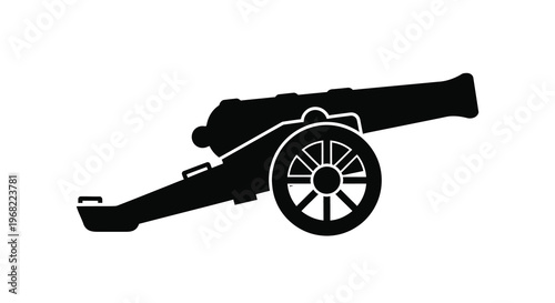 Black cannon illustration against a white background a striking silhouette