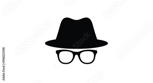 A black fedora and glasses form a striking minimalist silhouette