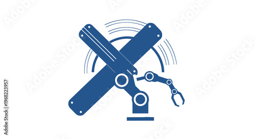 Blue Robotic Arm Icon Depicting Modern Technology and Automation.