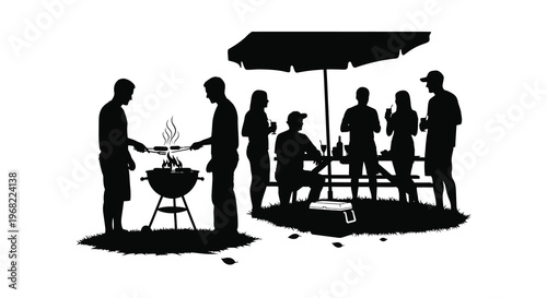 Summer barbecue with friends and family enjoying a sunny day silhouette