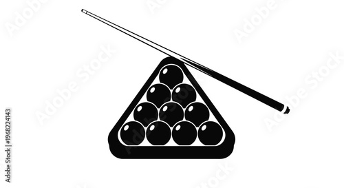 Rack of billiard balls with cue stick a striking silhouette