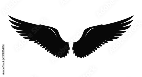 Dramatic black wings spread outwards a striking artistic silhouette